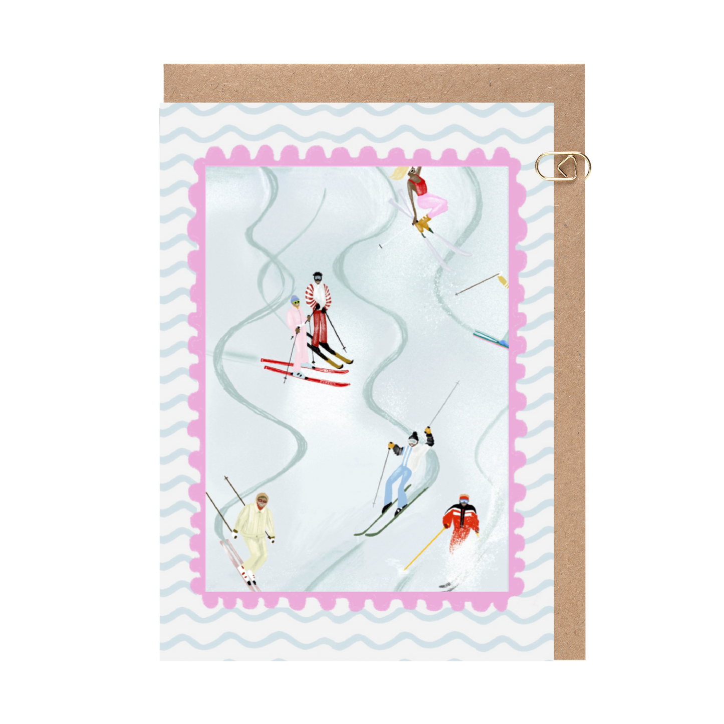 Ski Slope Pink Border Card