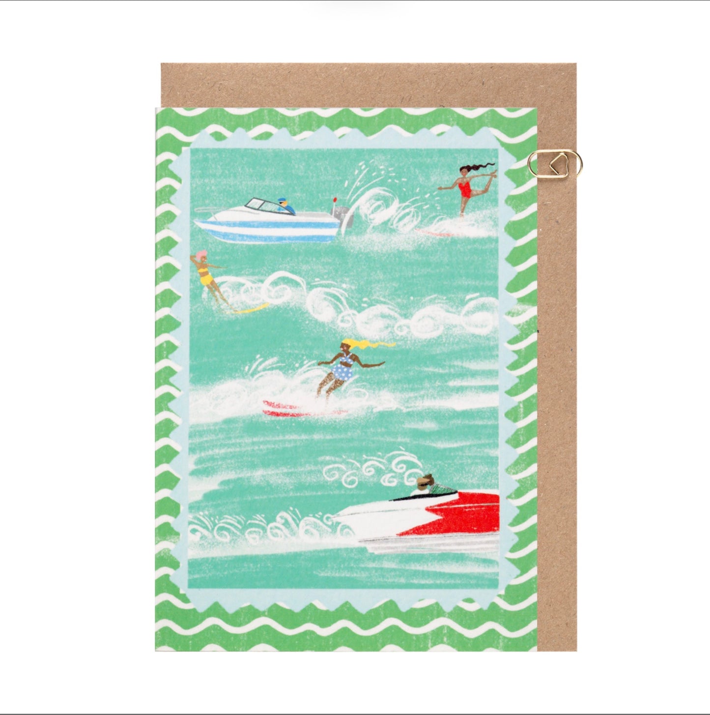 Beach Club Water Ski Wave Border Card