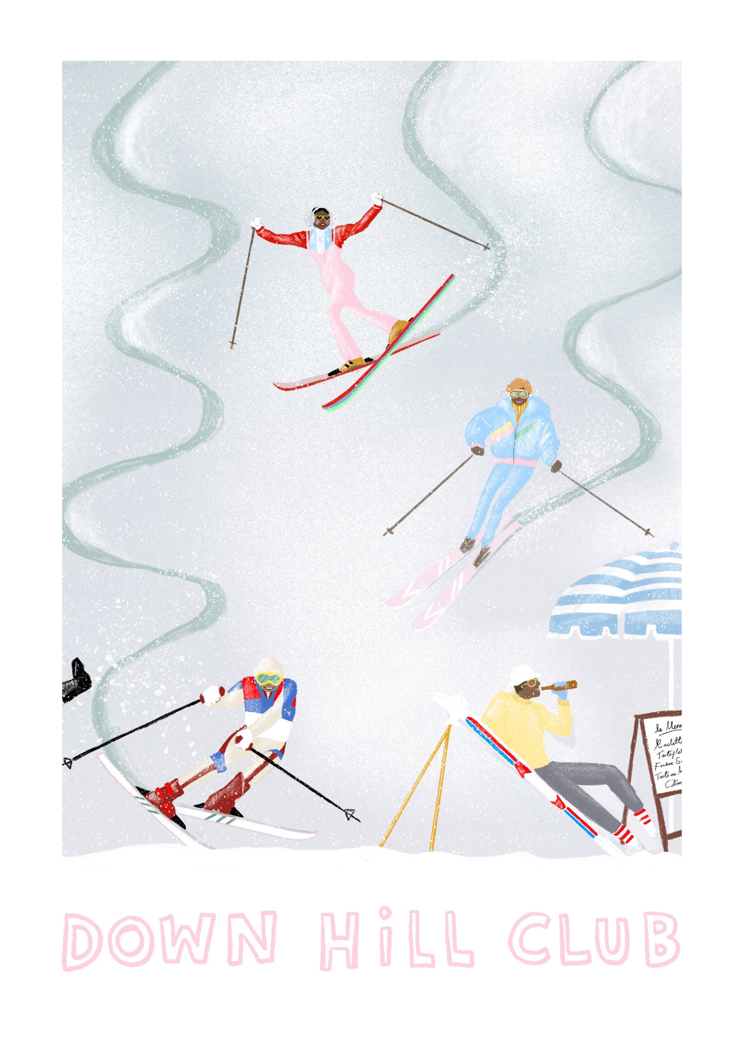 MINI ICE BLUE DOWN HILL CLUB OAK FRAMED SKI PRINT