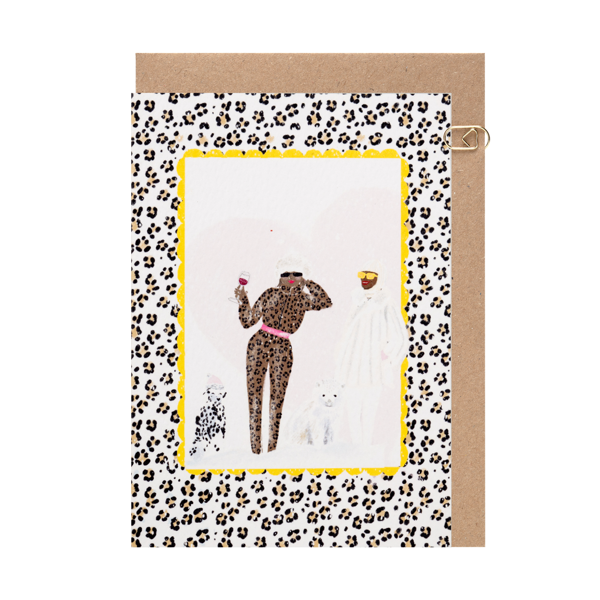 Ice Blue and Pastels ‘Leopard Print and Fluffy Skiers’ Card