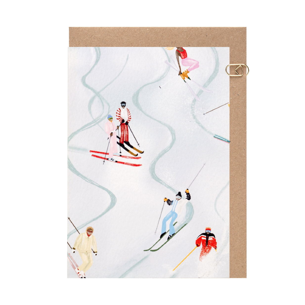 Ice Blue Pink Skiers 'Taking in the View’ Card