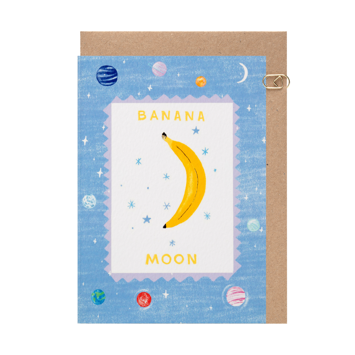 Blue 'Banana Moon' Stars and Planets Card