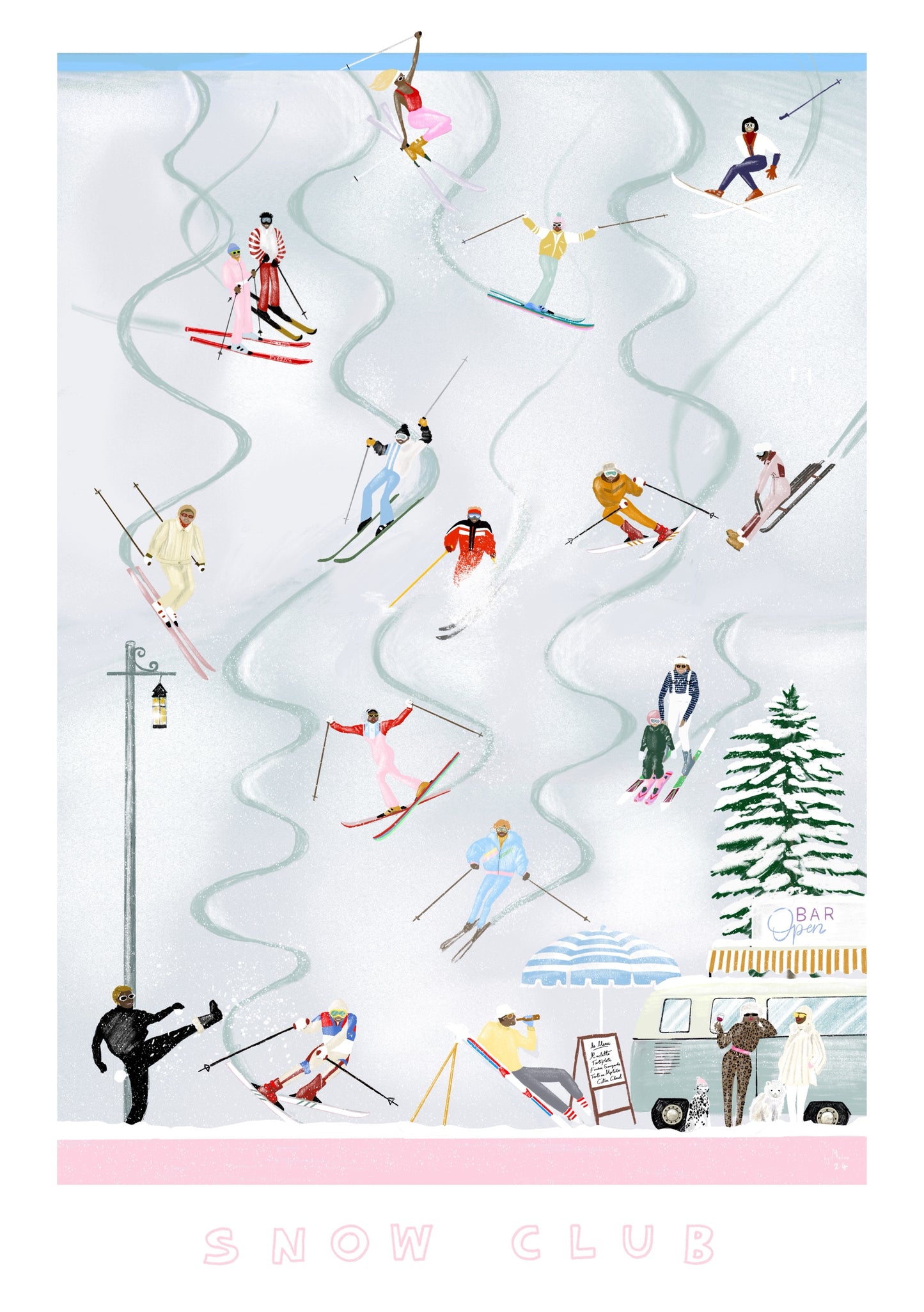 SNOW CLUB OAK FRAMED SKI PRINT