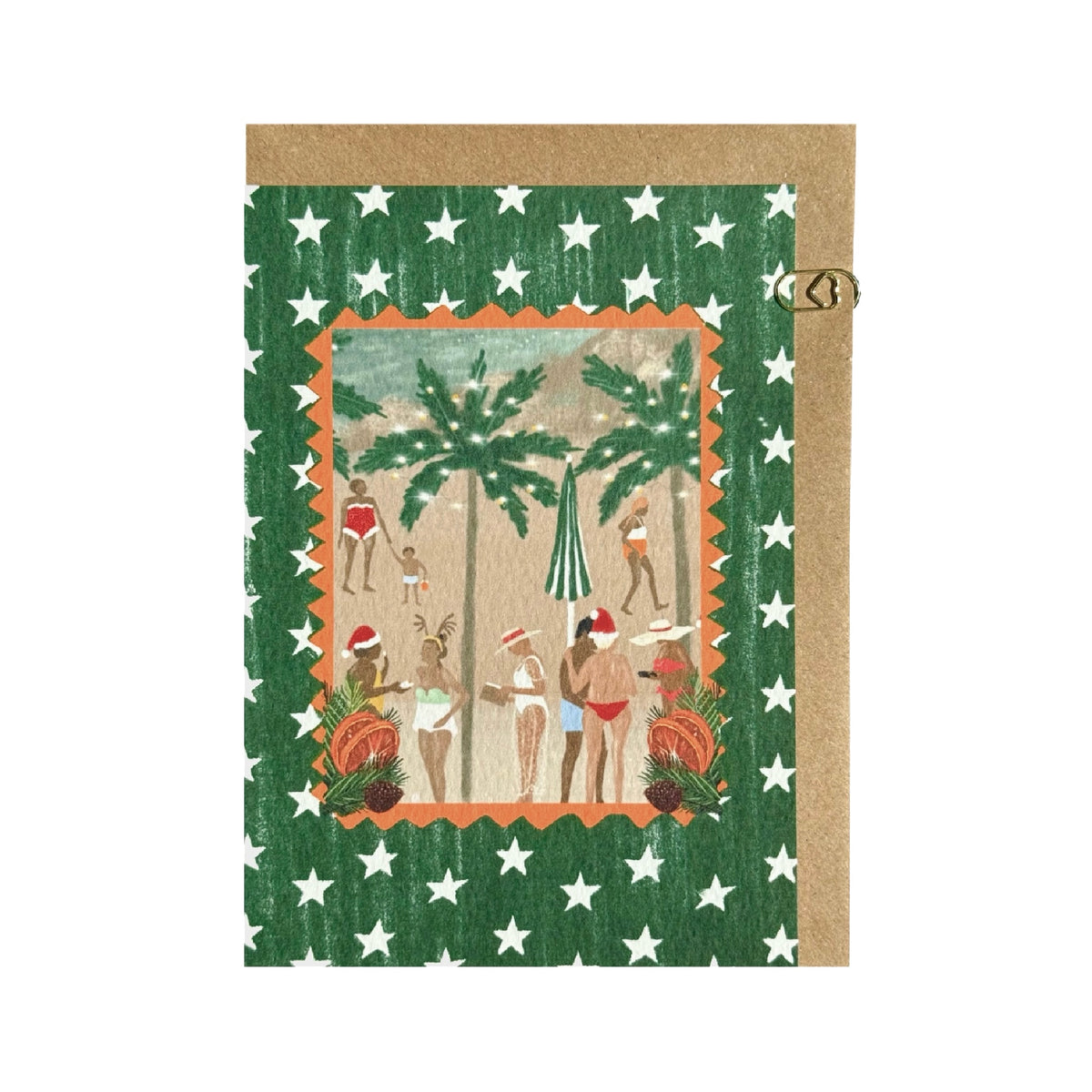 Green Stars ‘Christmas Beach’ Father Christmas Hat Card