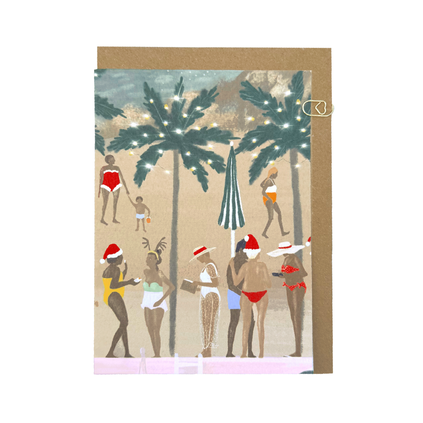 Father Christmas Hat ‘Ice Cream Queue’ Beach Card