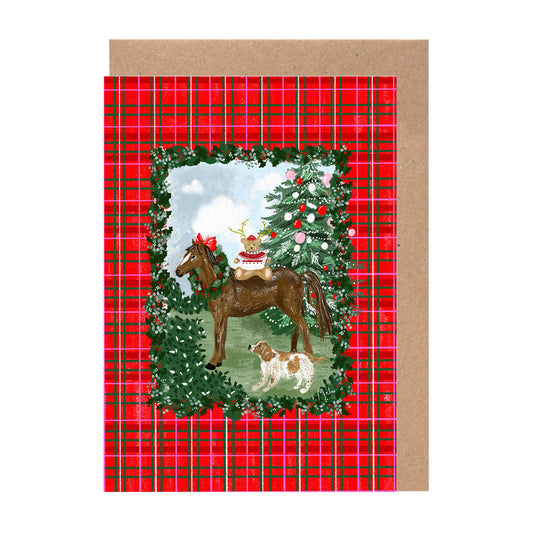 Christmas Horse Card | Plaid Tartan Animal Holiday Gift