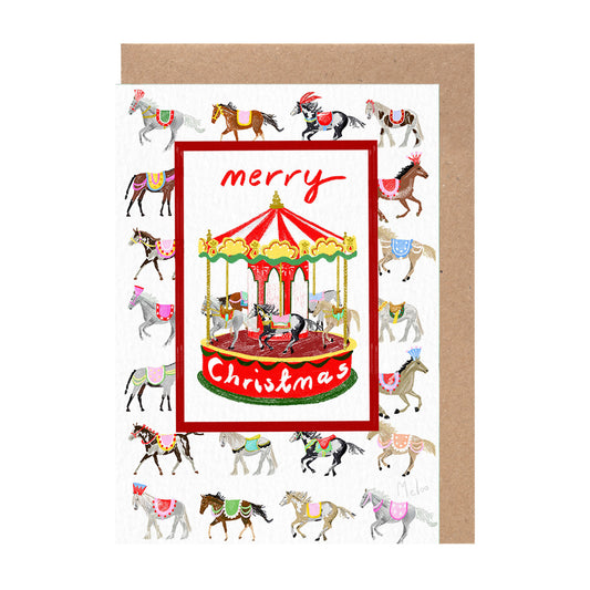 Christmas Carousel Merry-Go-Round Card | Horse Novelty Gift