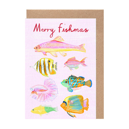 Christmas Merry Fishmas Card | Funny Pink Holiday Gift
