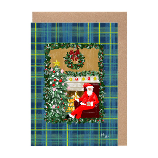 Christmas Fireside Card | Plaid Tartan Santa Holiday Gift