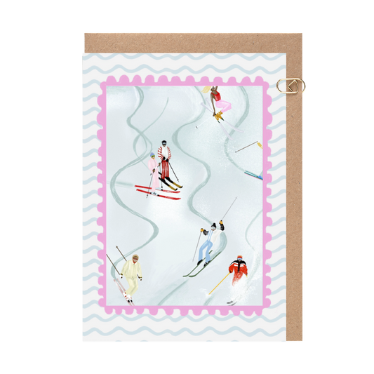 Ski Slope Pink Border Card