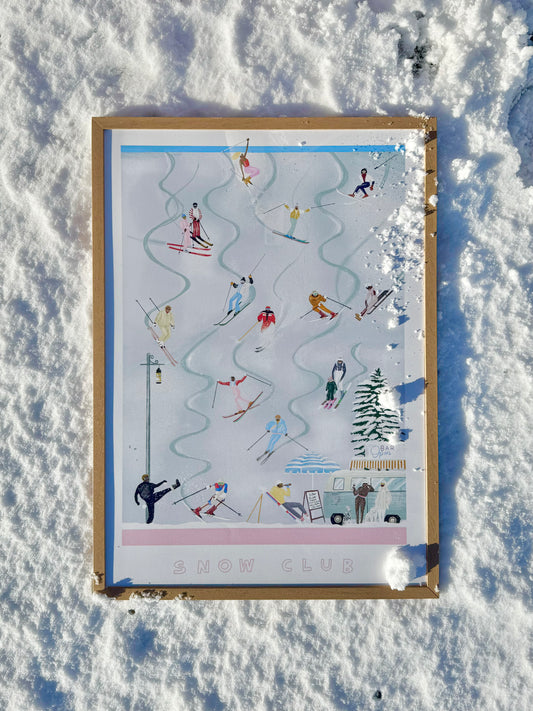 SNOW CLUB OAK FRAMED SKI PRINT