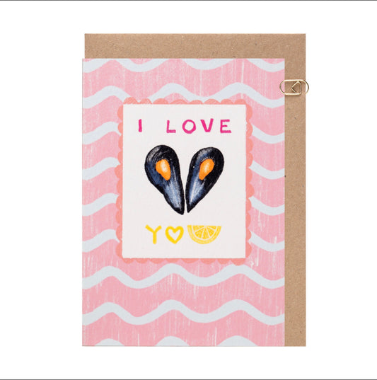 Pink I Love You Mussels Card