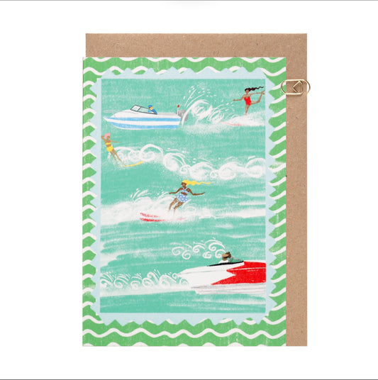 Beach Club Water Ski Wave Border Card