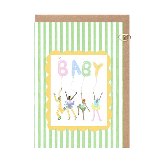 Green Candy Stripe Baby Card