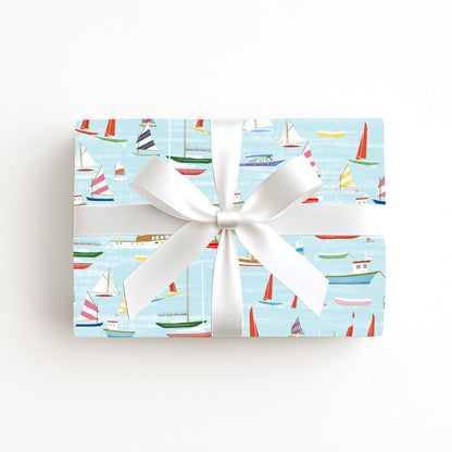 Blue Boats Wrapping Paper
