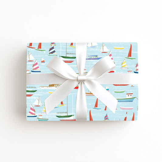 Blue Boats Wrapping Paper