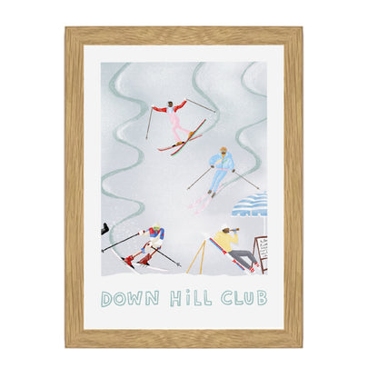 MINI ICE BLUE DOWN HILL CLUB OAK FRAMED SKI PRINT