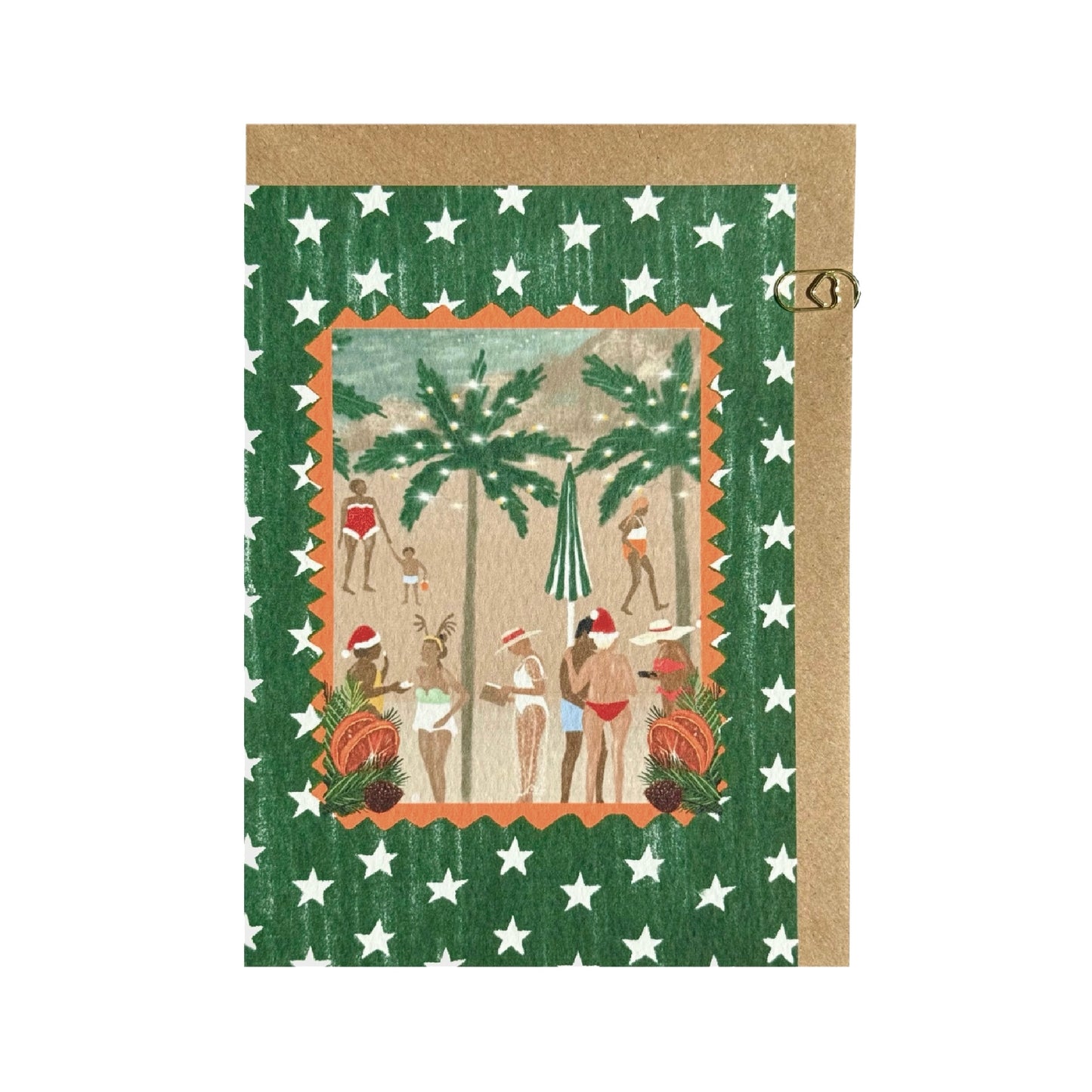 Green Stars ‘Christmas Beach’ Father Christmas Hat Card