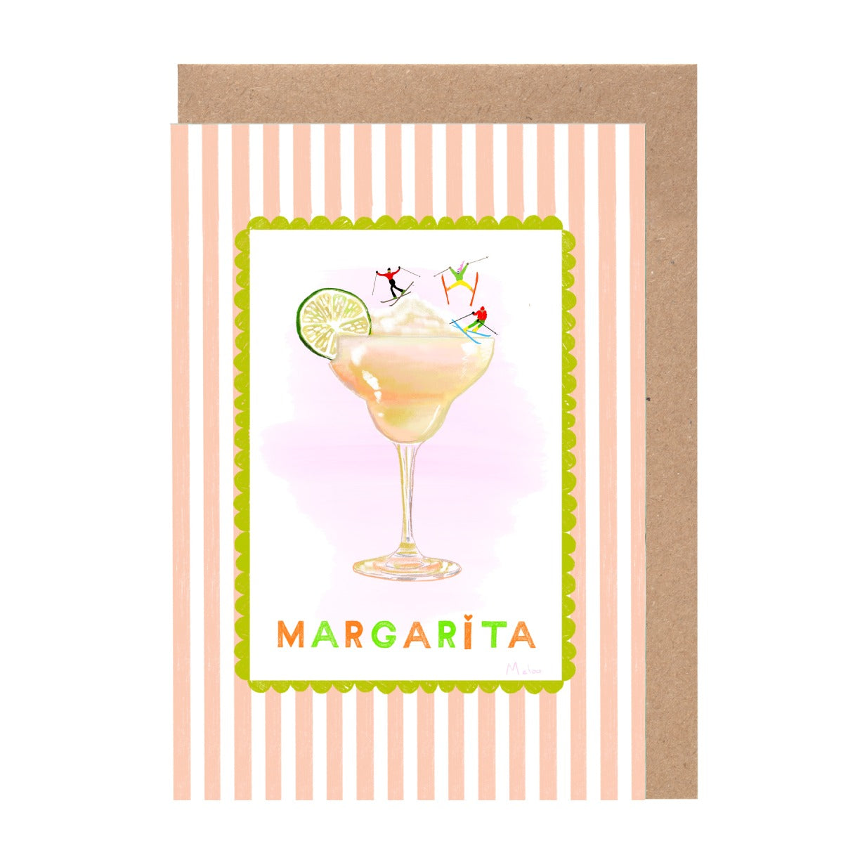 A framed illustration of a margarita glass with a lime slice, accompanied by the word "MARGARITA" in the center.