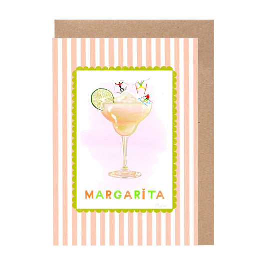 A framed illustration of a margarita glass with a lime slice, accompanied by the word "MARGARITA" in the center.