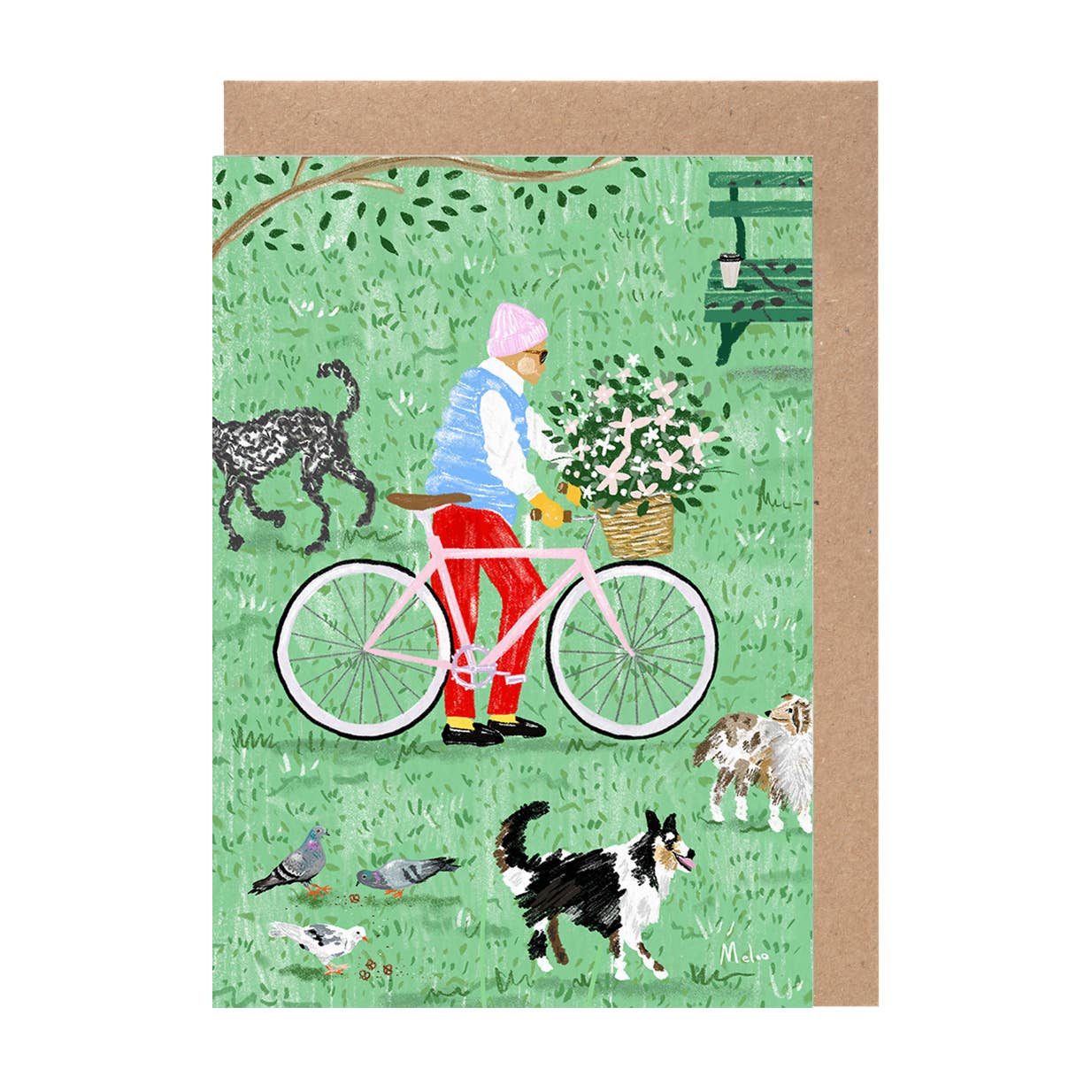 Dogs & Cyclist Park Card | Bicycle Outdoors Nature Gift