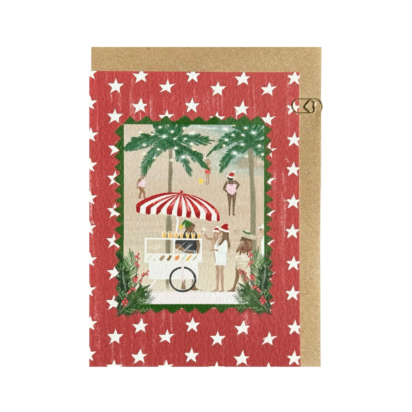 Red Stars ‘Christmas Beach’ Father Christmas Hat Card