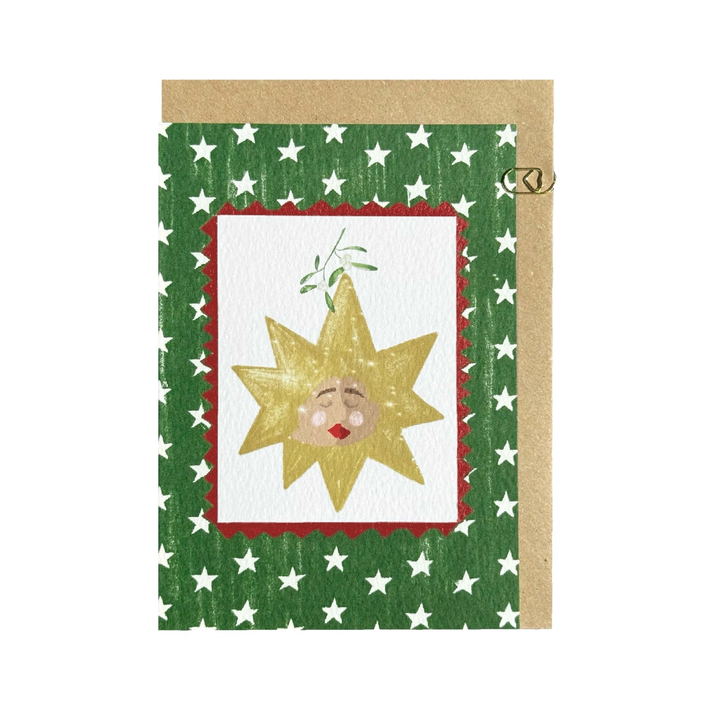 Green Stars Christmas Kiss Card