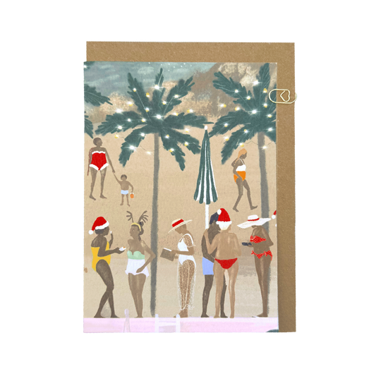 Father Christmas Hat ‘Ice Cream Queue’ Beach Card